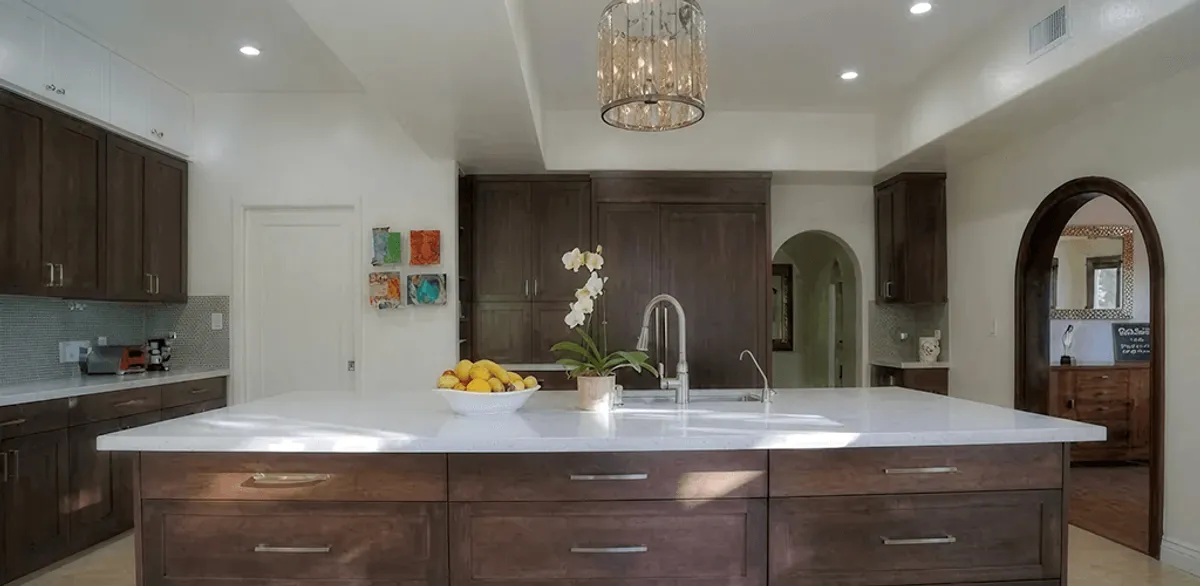 Cabinet refacing project with updated kitchen cabinets and island in Arlington, TX